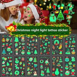 Transfert de tatouage Nouveau 10pcs Christmas Glow in the Dark Tattoo Autocollants pour enfants Tatouages imperméables pour les enfants Girls Mini Luminous Stickers 240427