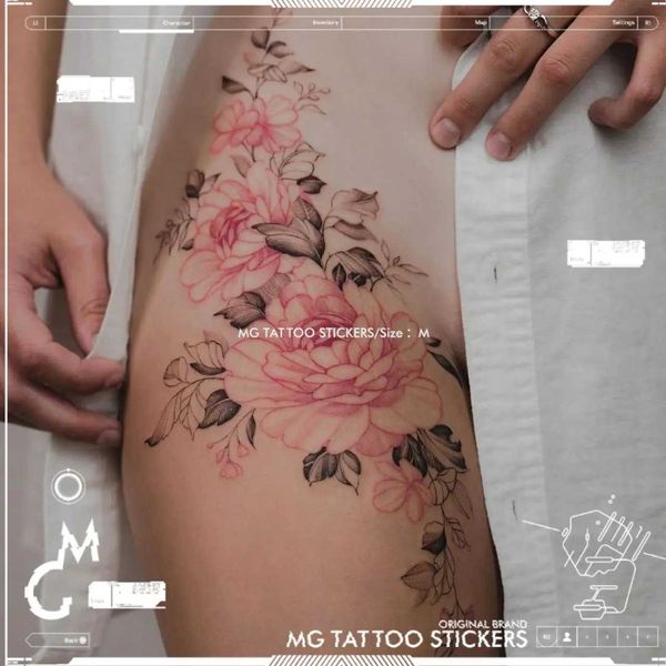 Transfert de tatouage Autocollant de tatouage à fleurs roses ensemble pour les femmes fausses tatouage hanche épaule sexy tatouage étanche durable