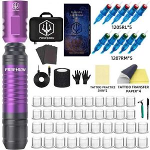 Transfert de tatouage Poséidon Kit de tatouage Purple Rotary Tattoo Gun Kit pour maquillage permanent Kit de machine à tatouage Wireless Tattoo Alimentation Tatouage Pen 240427