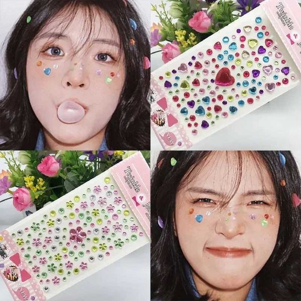 Transfert de tatouage Rhingestone Crystal Face Stickers Diamond Face Face Makeup Decoration Decoration Disposable Acrylique Tatouage Autocollants Drill Phone Eyes Autocollant 240427