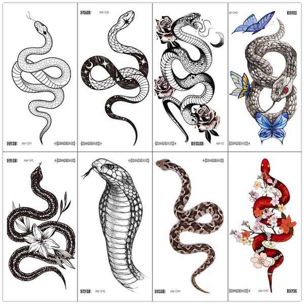 Transfert de tatouage Rocoart Big Size Black Snake Temporary Tattoo Stickers For Women Men Body Waterproof FaTo Tatto 3D Cobra Snake Tattoos 240426