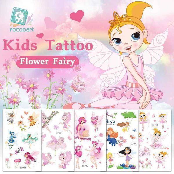 Transfert de tatouage Rocoart Flower Fairy Tattoo for Kids Migne Fake Taty Children Tatouage Tempaire Art Corps étanche Tatouage temporaire Stickers 240427