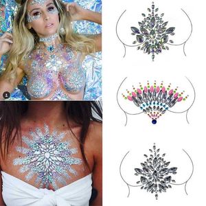 Tattoo Transfer Sexy Chest Stickers Crystal Resin Diamond Tattoo Stickers Music Festival Party Bar Fashion Stickers Acryl Chest Decorations 240426