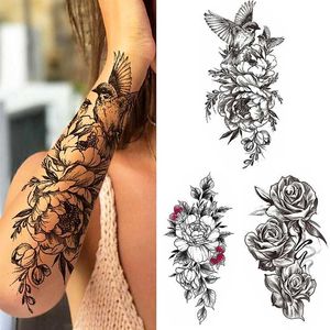 Tattoo overdracht sexy bloemenvogel tijdelijke waterdichte tattoo sticker meisje vlinder dreamcatcher cross body arm mouw borst nep totem vrouwen 240426