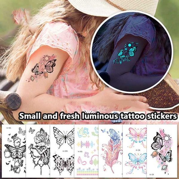 Tatouage Transfert Sketch Sexy Butterfly Nightglow Tattoo Tattoo Femmes Corps Art Art Paint Bran Autocollant Tatouage 3D Fake étanche à demi-manche 240427