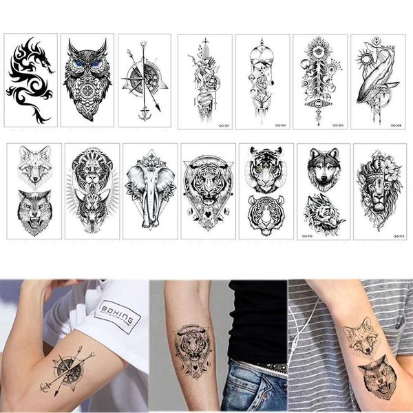 Transfert de tatouage Petit étanchéité temporaire d'autocollant tatouage Tiger Wolf Dragon Arrow Boussin