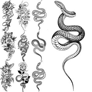 Tattoo -overdracht Snake Tijdelijke tatoeages voor vrouwen Girls Realistische Rose Flower Letter Butterfly Serpent Fake Tattoo Sticker Arm Body TatoO's 240426