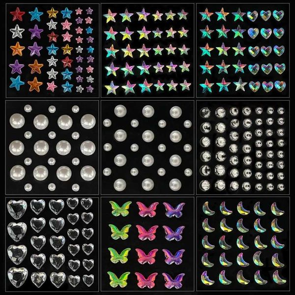 Tatouage Transfert Star Heart Butterfly Face Gems Tattoos Tattoos Eyes Corps Perle Maquillage Sticker Flash Bindi Dots Crystals Festival de bijoux Party 240426