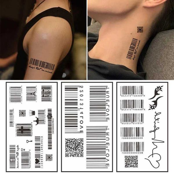 Transfert de tatouage Autocollant temporaire transfert d'eau Barcode tatouage Tatoo Triangle noir Tatouage Bodie Arm Femme Faux Tatouage Body Art Decor Iproofroof 240426