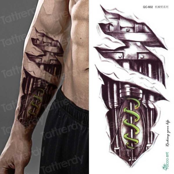 Transfert de tatouage Tatoo Tatoo Men Mécanique Tiger Tattoo Tatoo Boy Affiche Hand Tatoo 3D Robot tatouage Autocollant Sticker Water Transfert Corps Art 240427