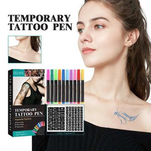 Tattoo overdracht tijdelijke tattoo pen met tattoo stencils tattoo set huidvriendelijk 10 tellen pakket diverse kleuren gemakkelijk schoon te maken voor vrouwen mannen 240426