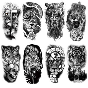 Transfert de tatouage Autocollant Tattoo Autocollant Autocollant Tiger Lion 3D Tatouage imperméable pour les hommes Femmes Girls Boys For Adults Lover Couple 240426