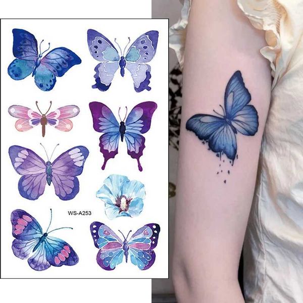 Transfert de tatouage étanche étanche et tatouage temporaire autocollant fleurs papillon art du corps faux tatouage clavicule de jambe art femelle tatoute autocollants 240427