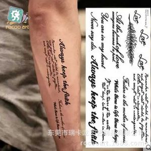 Tattoo -overdracht Waterdichte Engelse letter Tattoo Gepersonaliseerde 3D Flower ARM Fashion Tijdelijke tatoeages Sticker Maat 210 * 100mm 240427