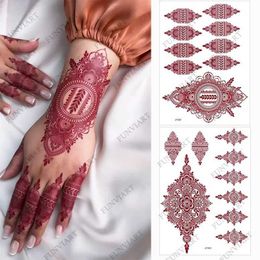 Tatouage Transfert imperméable Henné tatouages pour la main Brown Henné autocollants faux tatouage pour femmes art corporel temporaire Hena Design mehndi tatoo 240426