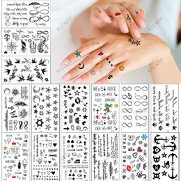 Transfert de tatouage étanche à tatouage temporaire autocollant anglaise lettre étoile de lune ancre mouche oiseau faux tatouage flash tatoo doigt tato pour filles 240426