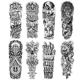 Transfert de tatouage Autocollant de tatouage temporaire imperméable homme plein bras Forest Animal Lion Wolf Maori Flower Femme Half Arm Totem Autocollant 240427