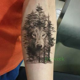 Transfert de tatouage étanche à tatouage temporaire d'autocollant Crow Wolf Forest Stickers Flash Tatoo Faux Tattoos pour femmes hommes 7 240426