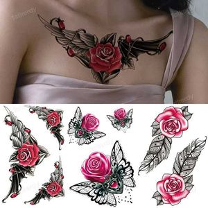 Transfert de tatouage étanche à tatouage temporaire Butterfly fleur aile fausse tatouage Big Tatoo Tatouage Tempaire coffre pour femmes fille 240427