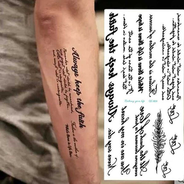 Tattoo Transferir impermeable Tatuaje temporal Palticina Inglés Personalidad Alfabeto 3D Body Art Flash Tatoso Falso Tattoos Men Semi Permanente 240427