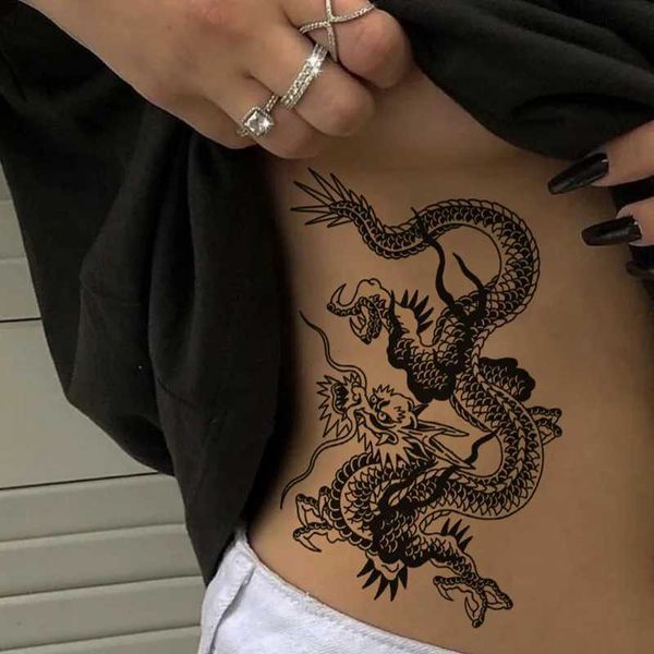 Transfert de tatouage étanche à tatouage temporaire étalant de style japonais flamme blanc dragon art art faux tatouage flash tatouage arm femelle mâle 240426