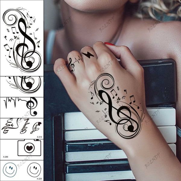 Transfert de tatouage imperméable tatouage temporaire autocollant note de musique souriante