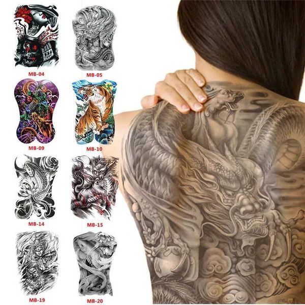 Transfert de tatouage Autocollant de tatouage temporaire étanche Tatouer Dragon Tiger Match Stickers Flash Tatouages pour hommes Femmes 240426