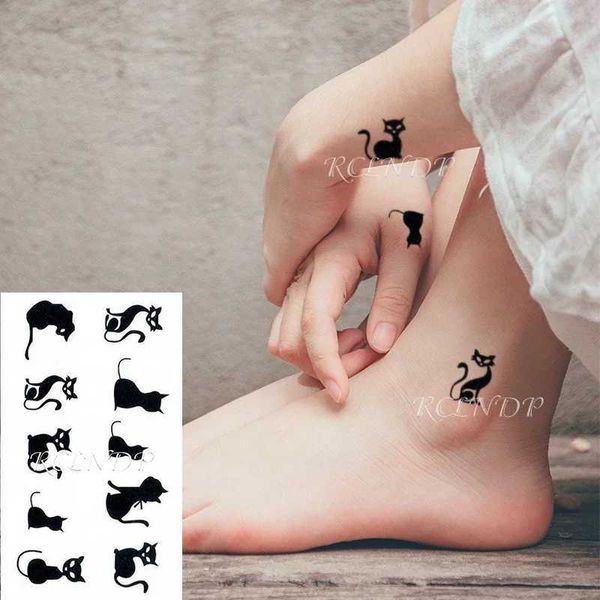 Tattoo Transferir impermeable tatuaje temporal pegatina gato zorro animal tatuaje falso flash cuello mano al pie de la mano para niños mujeres hombres 240426