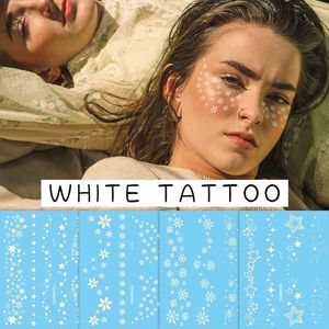 Transfert de tatouage étanche tatouage temporaire du visage transfert d'eau de cou au henné blanc tatouage fausse lune en dentelle étoile design tatouage autocollants autocollants 240427