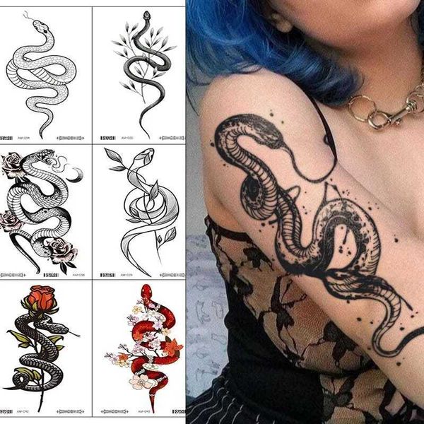 Tattoo Transfer Women Snake Tatuaje temporal Pegatinas impermeables Hotwife Eagle Henna Tattoo Fake Body Art Festival Fashion Fashion Hot Girl 240426