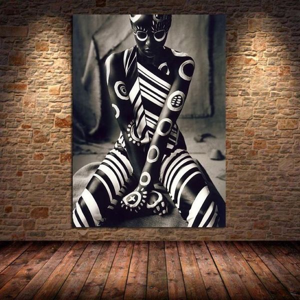 Femme africaine tatouée toile peinture affiches et impressions Figure unique mur Art photos pour salon décor à la maison sans cadre Pain328t