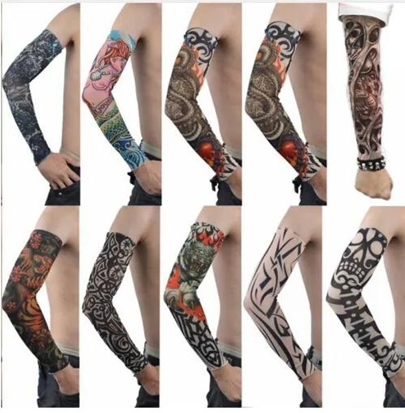 Tatuagens 10 unidades / conjunto Pele Proteiva Nylon Elástico Falso Mangas de Tatuagem Temporária Meias de Braço Design Corpo Legal Homens Unissex Moda Aquecedor de Braço