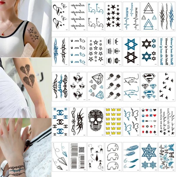 Tatouages 100pcs petits autocollants de tatouage temporaire imperméable papillon rose scorpion loup harajuku étoile femmes poignet art faux hommes tatoos