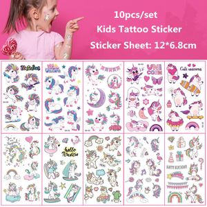 Tatuajes 10 unids/set pegatina de tatuaje infantil unicornio princesa temporal falso niños tatuaje chica brazo manos cuerpo Waterdichte Tatouages Pour Enfants