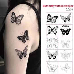 Tatouages 10pcs Autocollant de tatouage temporaire imperméable petit papillon art de corps faux tatouage flash tatouage clavicule pour hommes femmes enfants