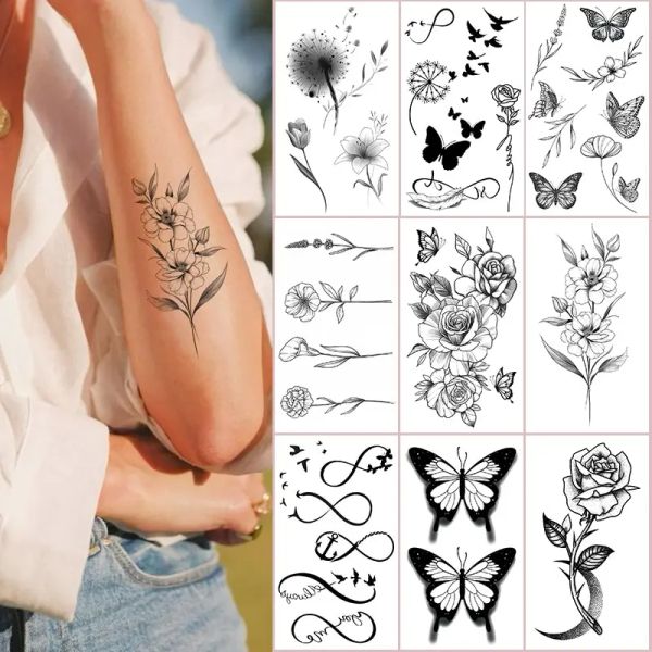 Tatuajes 15 piezas Pequeñas brazo completo Tatuaje impermeable Símbolo Símbolo Totem Animal Flower Letter Tattoo Tattoo desechable Pegatina