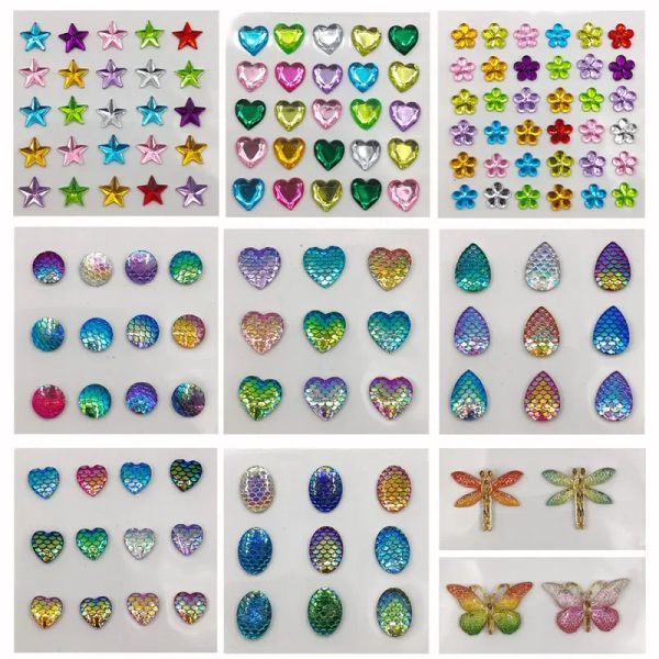 Tatouages 1pc Crystal Face Decoration Stickers Téléphone Stickers Festival Party Chare Face Makeup acrylique Drill Sirène Scale autocollants