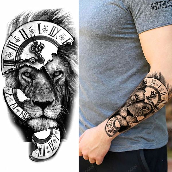Tatouages 1pc lion hommes imperméables tatouages temporaires faux autocollants bras art cool art de transfert noir