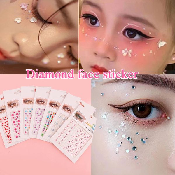 Tatouages 1pcs yeux face cristal autocollant diamant auto-adhésif en acrylique maquillage autocollant étoile diamant autocollant créatif cachets bricolages autocollants