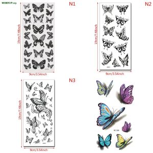 Tatoeages 1Sheet Waterdichte tijdelijke tattoo sticker 3d vlinder thema nep tattoo voor vrouwen body been arm art 4 stijlen