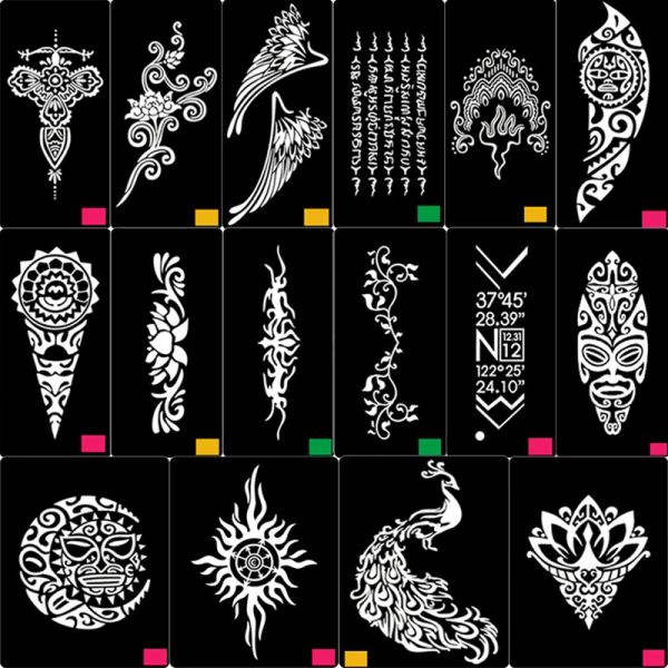 Tatouages 24 Style réutilisable Sticker Tattoo Pochants Template de peinture pour le corps Air Élèvement de paillettes à grande taille pochoir