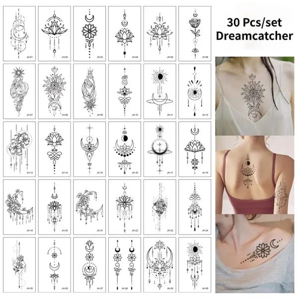 Tatouages 30pcs tatouage temporaire autocollant lune étoile anglaise du diable fleur sketch imperroproofs faux tatoo flash tatto pour hommes femmes filles