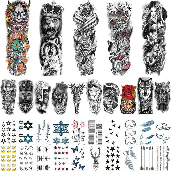 Tatouages ​​35pcs surdimensionnaires entièrement armoiries tatouages ​​temporaires autocollant pour hommes femmes 30pcs les jambes du bras manche fausse tatouage tatouage flash tatouage