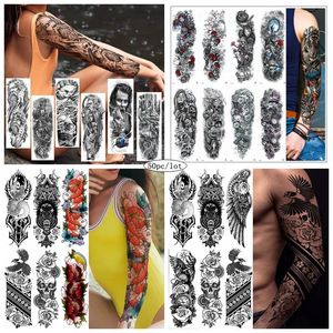 Tatoeages 50 Stuk/set Groothandel Volledige Arm Tijdelijke Tattoo Stickers Waterdicht Mannelijke Vrouwelijke Leeuw Tijger Schedel Bloem Arm Art Cool Fake tattoo