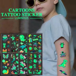 Tatoeages 8pcs Lumineuze tijdelijke tatoeages voor kinderen Cartoon Unicorn Glitter Fake Tattoo Kids Body Art Child Tattoo Sticker Waterdicht