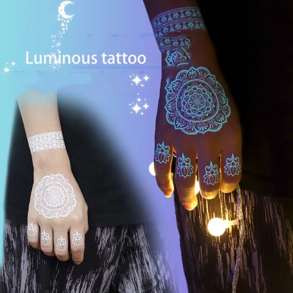 Tatouages ​​Blue Luminous Glow Tattoo Autocollant imperméable Temporaire du poignet temporaire art faux papillon Tatouage pour la fête du festival de musique