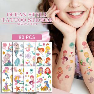 Tatouages ​​pour enfants dessin animé sirène tatouage autocollants rose princesse rose imperméable mignon amusant de récompense autocollants