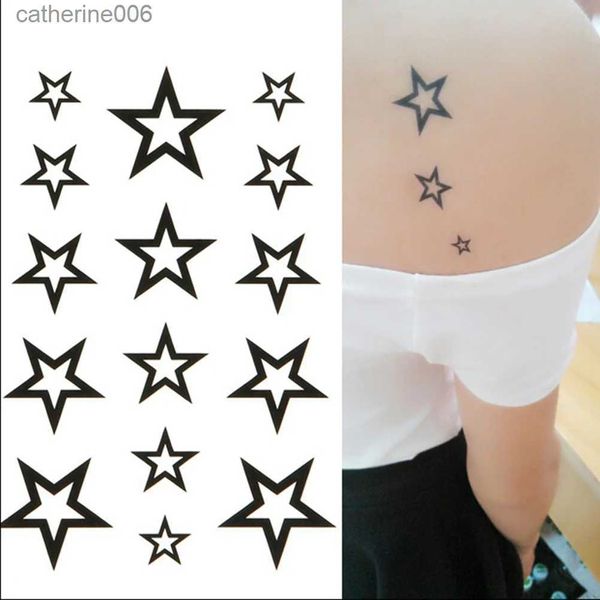 Tatouages autocollants de dessin colorés 10 styles d'art corporel tatouages temporaires imperméables pour hommes femmes belle conception d'étoile noire autocollant de tatouage Flash TatoosL231128