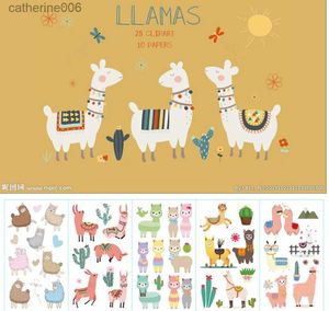 tatoeages gekleurde tekening stickers 10 stuks cartoon alpaca tattoo stickers waterdicht schattig dier diy arm dij hand tijdelijke tattoo sticker voor kinderenL231128