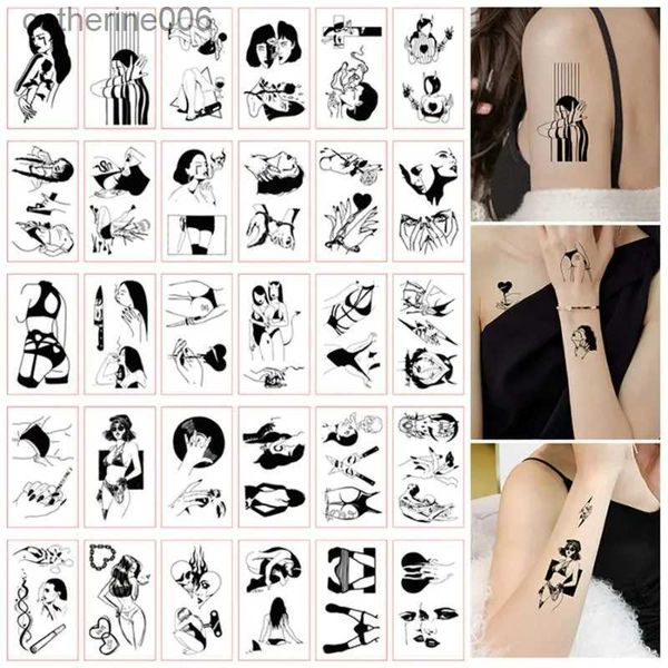 Tatuajes Pegatinas de dibujo de colores 30 piezas/set Pintura de arte temporal sexy Tatuajes de flores para brazos para mujeres Etiqueta de piernas Tatuajes de dibujo de colores impermeables L231128